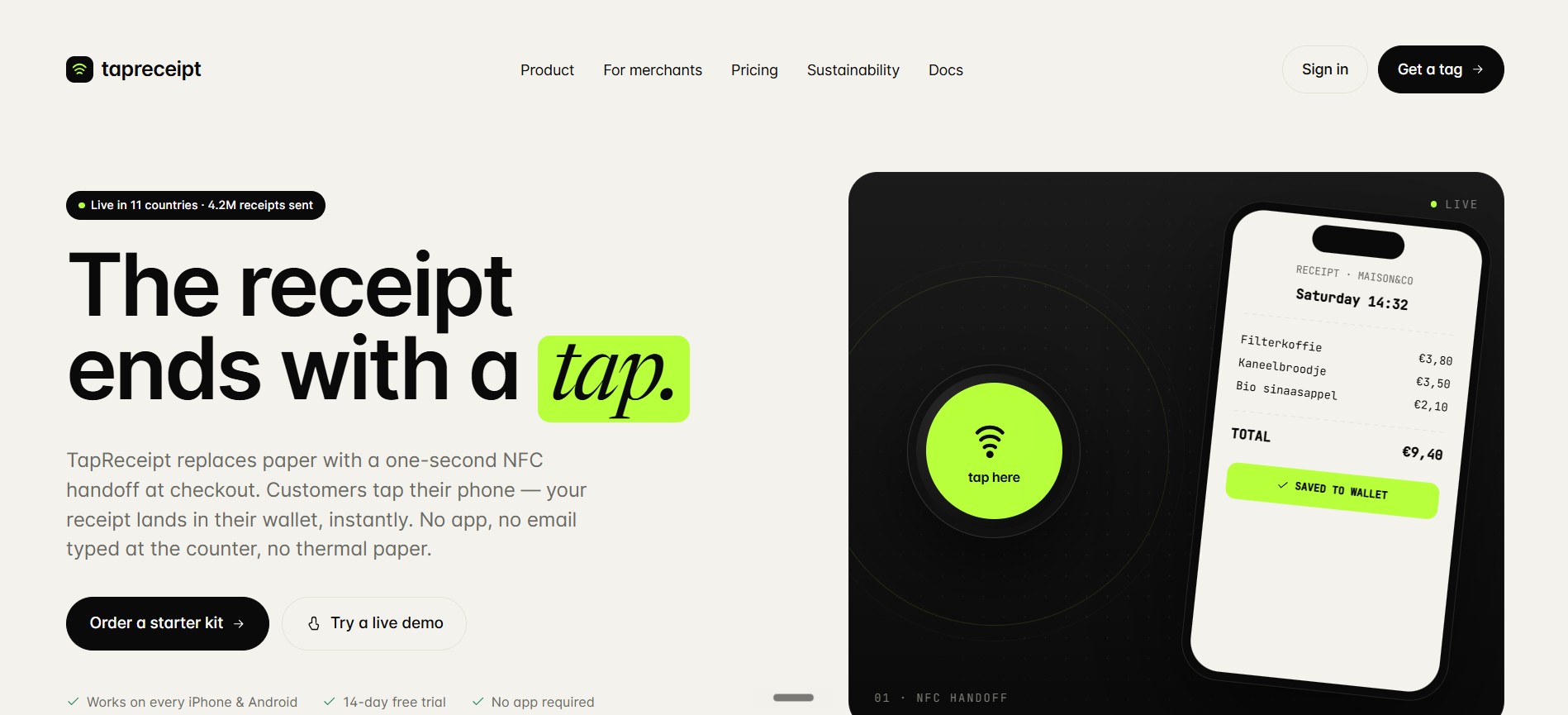 Tap Receipt — preview